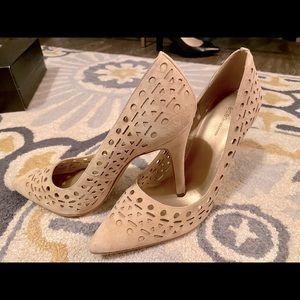 BCBG women’s Beige Laser Cut Heels